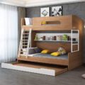 Nordic modern wooden bunk beds with ladder and storage
