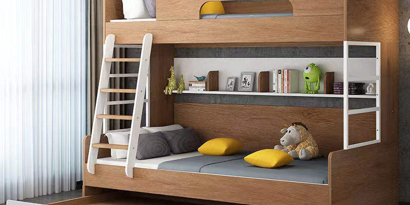 Nordic modern wooden bunk beds with ladder and storage