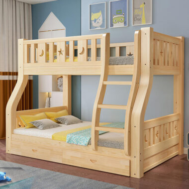 modern bedroom wooden bunk beds with stairs and storage
