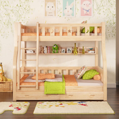 modern bedroom wooden bunk beds with stairs and storage