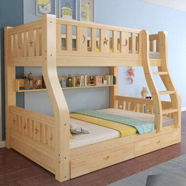 modern bedroom wooden bunk beds with stairs and storage