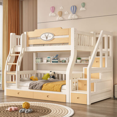 Kids wooden bunk beds with stairs storage for bedroom furniture