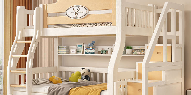 Kids wooden bunk beds with stairs storage for bedroom furniture