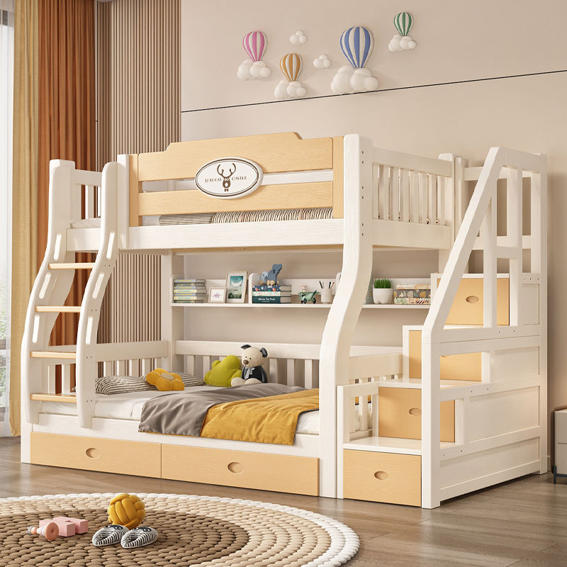 Kids wooden bunk beds with stairs storage for bedroom furniture