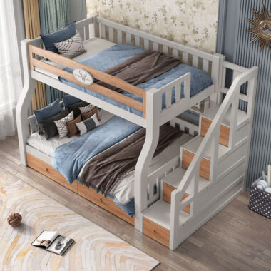 Kids wooden bunk beds with stairs storage for bedroom furniture