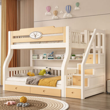 Kids wooden bunk beds with stairs storage for bedroom furniture